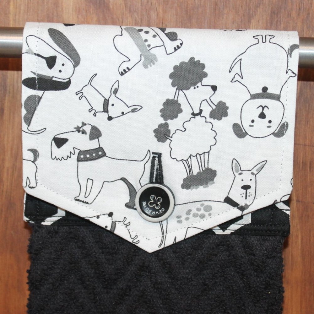 DOG COLLAGE BLACK & WHITE HANDMADE HANGING TOWEL BLACK COTTON HAND TOWEL